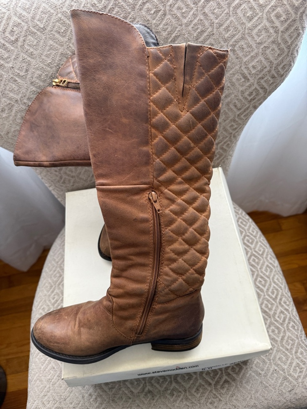 Steve Madden Brown Quilted Below-the-Knee Boots - Picture 6 of 8